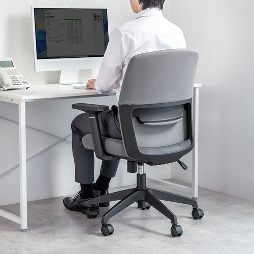 オフィスチェア メッシュチェア アームレスト付き ロッキング 上下調節可能ランバーサポート ウレタンクッション ナイロンキャスター グレー
