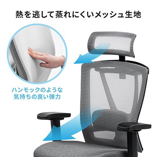 【在庫限り】ワークチェア オットマン内蔵 ハイバック ロッキング ランバーサポート ヘッドレストつき グレー