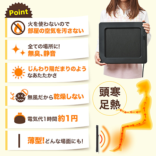 遠赤外線パネルヒーター パルサーモ デスク下 マグネット固定式 足の冷え対策