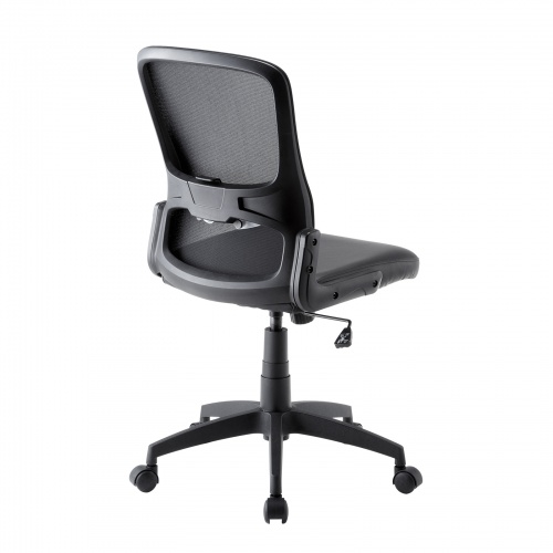 【アウトレット】メッシュチェア ビニールレザー座面 背座一体型ロッキング キャスター付き ブラック