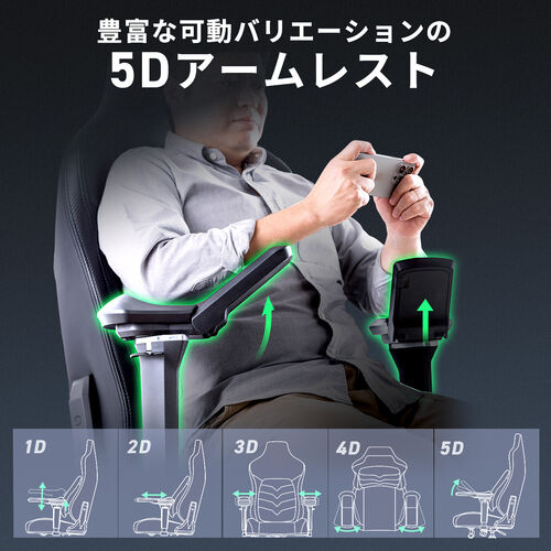 【在庫限り】ゲーミングチェア 170°リクライニング 5次元アームレスト 大型ランバーサポートつき 耐荷重100kg