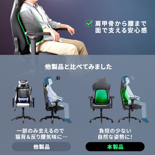 【在庫限り】ゲーミングチェア 170°リクライニング 5次元アームレスト 大型ランバーサポートつき 耐荷重100kg
