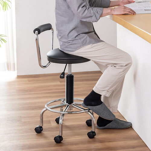 カウンターチェア 背もたれ 足置き キャスター付き ブラック