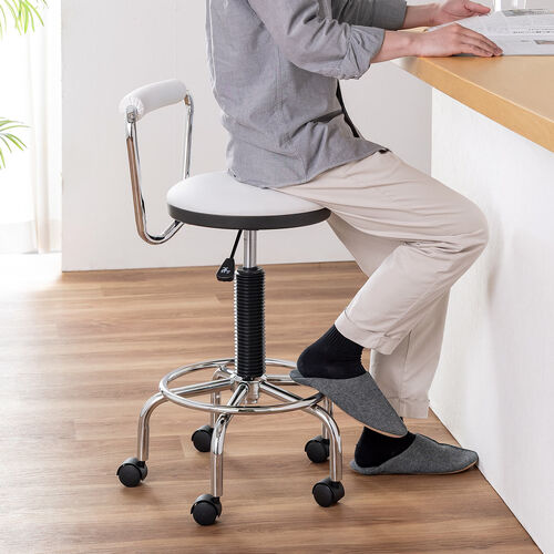 カウンターチェア 背もたれ 足置き キャスター付き ホワイト