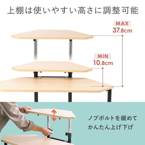 上棚つき コーナーデスク 幅100cm ライトブラウン