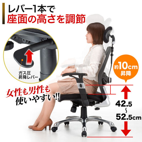 多機能ワークチェア ハイバック シンクロロッキング アームレスト付き ブラック