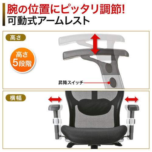 多機能ワークチェア ハイバック シンクロロッキング アームレスト付き ブラック