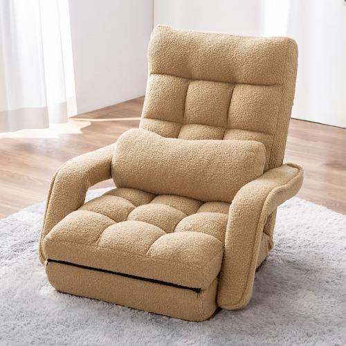 【12/26 16時まで特価】ダブルクッション座椅子 ボア生地タイプ 肘掛け付き 14段階リクライニング ベージュ