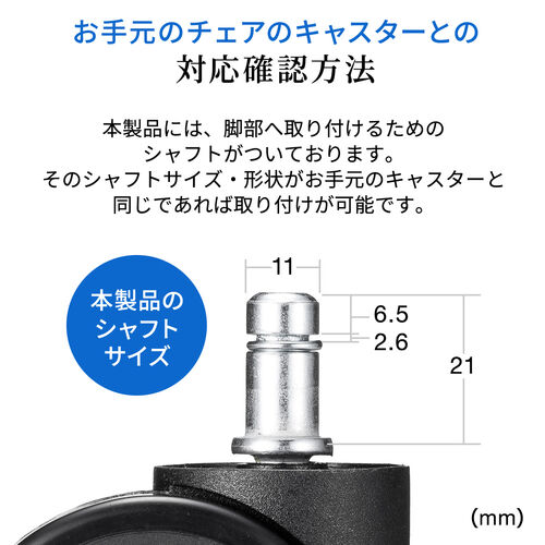 ゲーミングチェア 交換用キャスタ 大型 硬質ウレタン 双輪キャスター 5個入りブラック