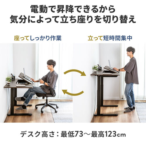 電動昇降デスク 引き出し付き 天板角度調節機能付き 天板拡張機能付き 座りすぎ防止 高さメモリー付