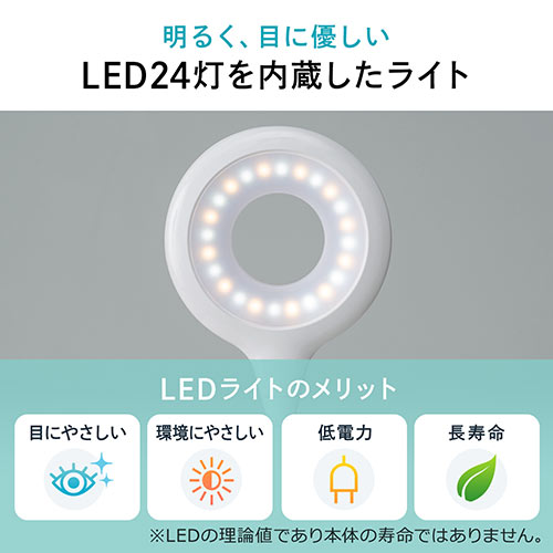 クリップ式LEDデスクライト(充電式・フレキシブルアーム・リングライト・丸型LED・3段階調光・3段階調色・24灯・最大400ルーメン・マグネット・タッチセンサー)
