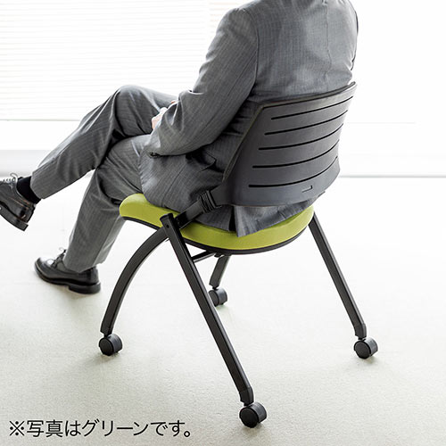 【アウトレット】メモ台付き ミーティングチェア キャスター付き 水平スタッキング メッシュ背もたれ ブラック 2脚セット
