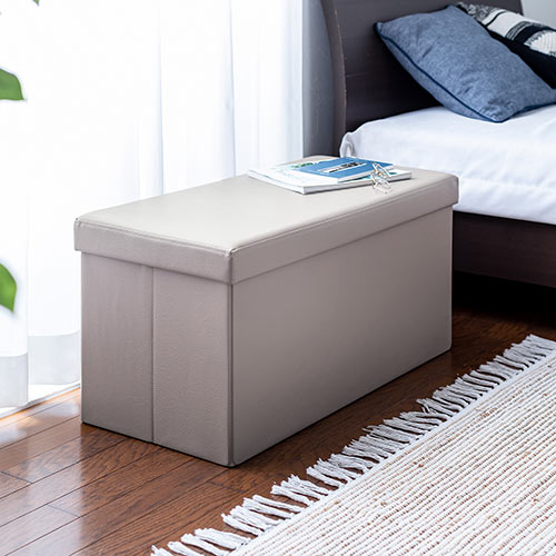 【アウトレット】折りたたみ収納スツール PUレザー 幅76cm 2人掛けサイズ 耐荷重200kg グレージュ