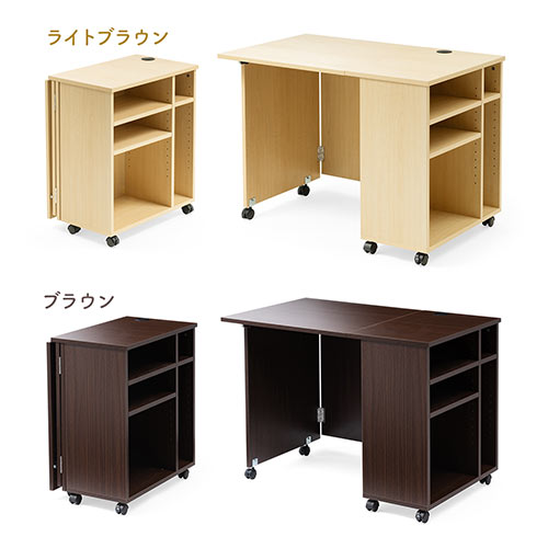 折りたたみデスク コンパクトデスク 折りたたみワゴン 作業台 リビング学習 テレワーク 拡張デスク キャスター付き 北欧 おしゃれ シンプル ライトブラウン
