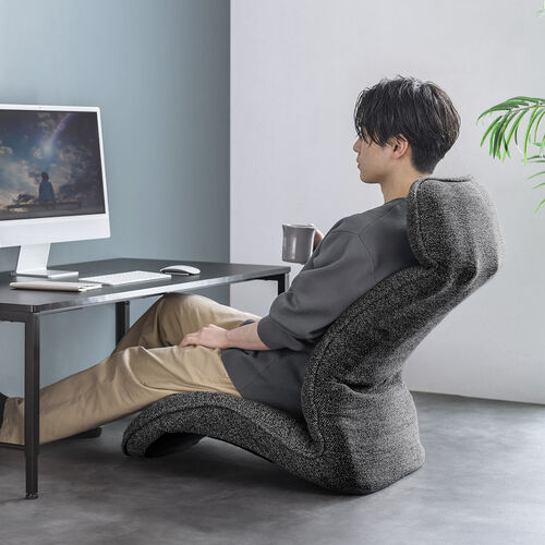 腰ラク座椅子 ヘッドレスト14段階 座面14段階 背もたれ6段階 角度調節 ウレタンクッション ブラック