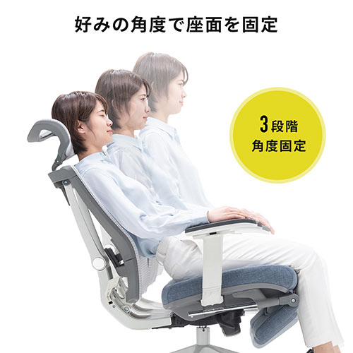 【在庫限り】ワークチェア オットマン内蔵 ハイバック 2点可動ロッキング ランバーサポート ヘッドレストつき ホワイトフレーム ブルー