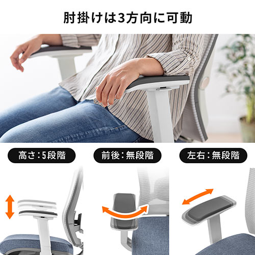 【在庫限り】ワークチェア オットマン内蔵 ハイバック 2点可動ロッキング ランバーサポート ヘッドレストつき ホワイトフレーム ブルー