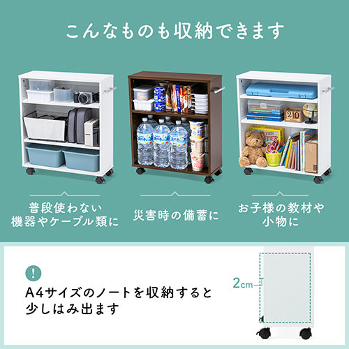 すきま収納ラック キャスター付き 幅20cm 奥行き55cm 押入れ収納 マルチワゴン ホワイト