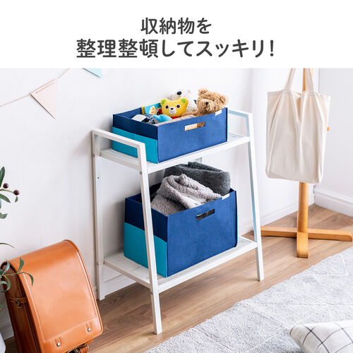 フェルトボックス 収納BOX 収納ケース フェルト 小物入れ ポケット付き　ハンドル付き 幅38cm 奥行25cm 高さ24cm ブルー