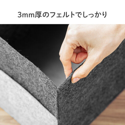 フェルトボックス 収納BOX 収納ケース フェルト 小物入れ ポケット付き　ハンドル付き 幅38cm 奥行25cm 高さ24cm ブルー