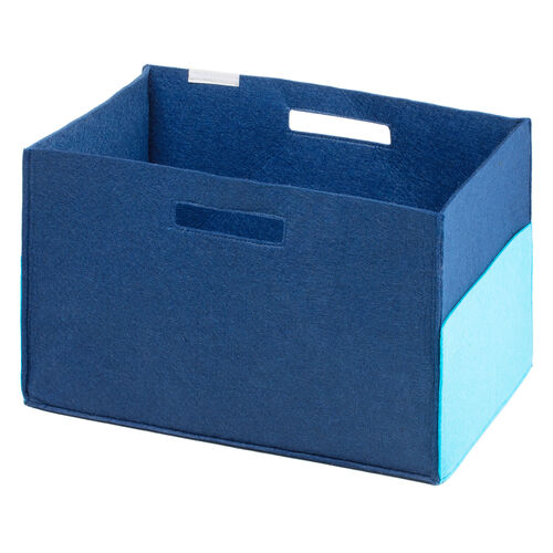 フェルトボックス 収納BOX 収納ケース フェルト 小物入れ ポケット付き　ハンドル付き 幅38cm 奥行25cm 高さ24cm ブルー