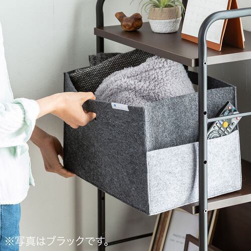 フェルトボックス 収納BOX 収納ケース フェルト 小物入れ ポケット付き　ハンドル付き 幅38cm 奥行25cm 高さ24cm ブルー