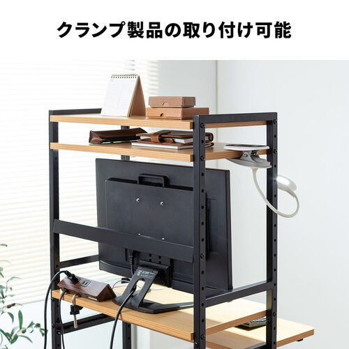 パソコンラック パソコンデスク スリムデスク スリムラック タワーラック シェルフラック 幅63.4cm スライダー付き 棚可変 4cmピッチ 壁面収納 サイドワゴンマウステーブル